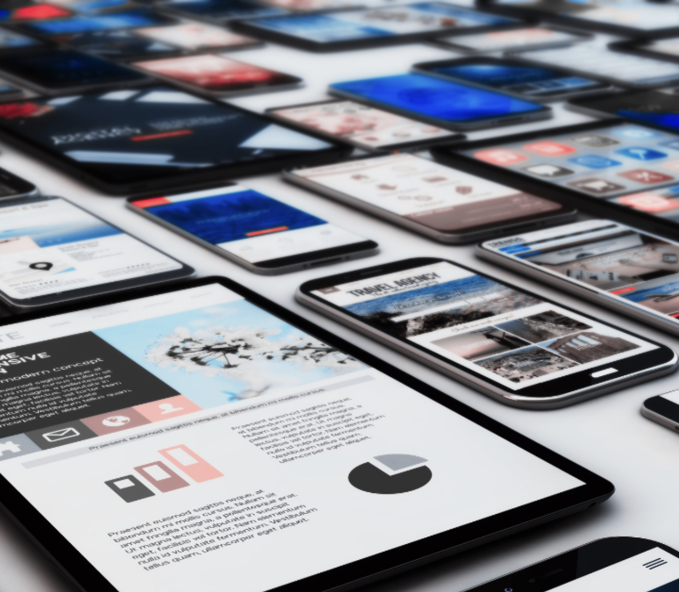 Digital devices showcasing web and app designs